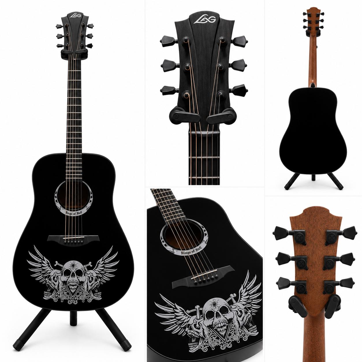 LAG GLA W Hell D Wings of Hell Chitarra Acustica Dreadnought Nera